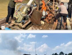 Polsek Cerenti Tindak Tegas Bakar 10 Rakit PETI Di Tiga Desa Kecamatan Cerenti