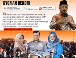 Ratusan Siswa Dapat Bantuan Fasilitas Sekolah dari Anggota DPRD Sumatera Barat Ustadz Syofian Hendri dan berikan ucapan Selamat kepada IKMI Riau